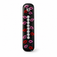 Black mezuzah case with pink and red lip motifs and white letter beads.